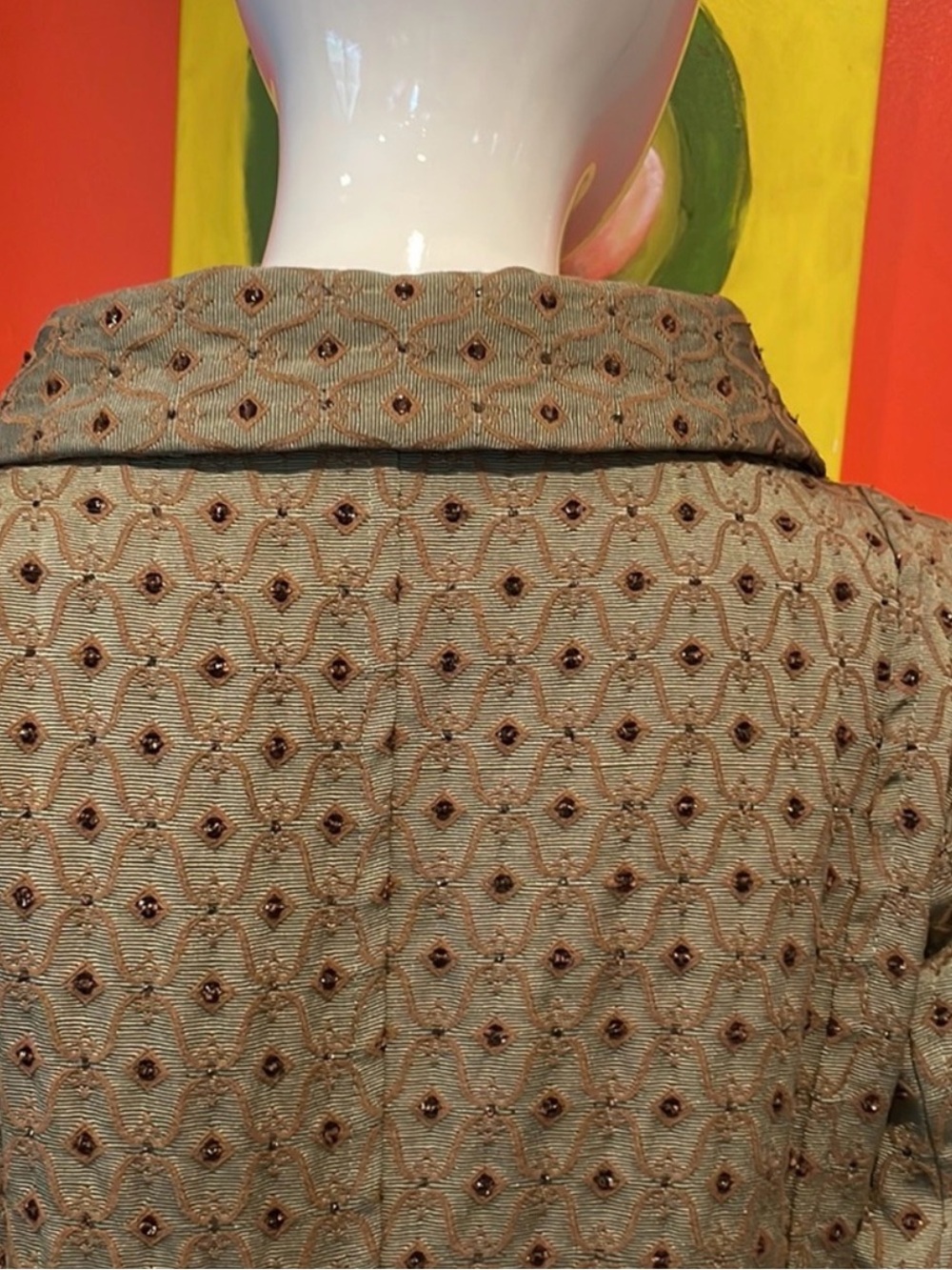 Dalia ~ Tapestry ~ Double Breasted ~ Pea Coat ~ Olive w/ Purple Satin Lining - Picture 7 of 10